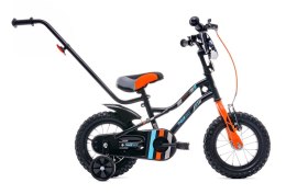 Rowerek dla chłopca 12 cali Tiger Bike z pchaczem czarno - pomarańczow - turkusowy