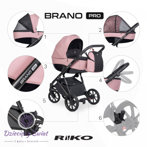 Brano Pro Riko kolor Energy Pink wózek dziecięcy do 22 kg w wersji 2w1