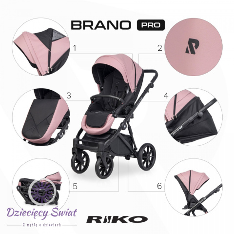 Brano Pro Riko kolor Energy Pink wózek dziecięcy do 22 kg w wersji 2w1