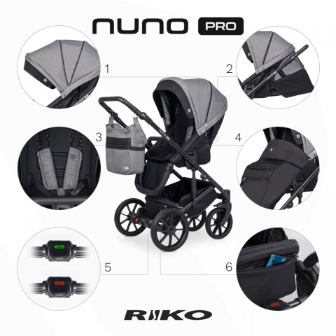 Nuno Pro marki Riko kolor Titanium nowoczesny model wózka spacerowego z miękką gondolą.