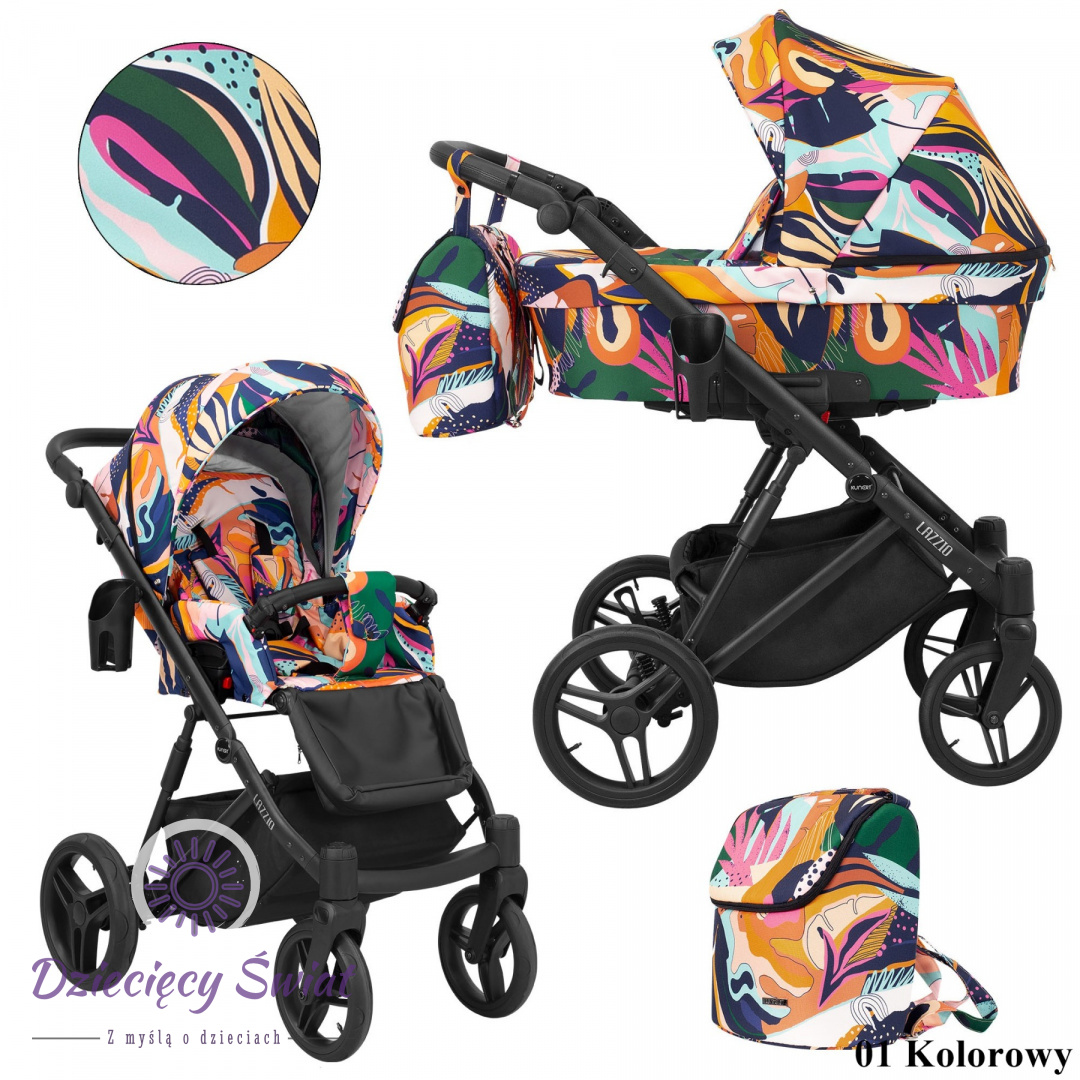 Lazzio 2w1 Kunert kolor Kolorowy wózek dziecięcy z przestrzena gondolą