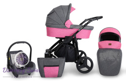 ROTAX 2w1 Kunert kolor Szary len+róż solidny wózek dziecięcy