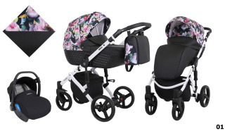 Tiaro 3w1 Kunert Czarny+kwiaty wózek dziecięcy w modnych kolorach