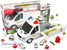 Ambulans Transportowy Parking Dźwięki Światła Napęd Frykcyjny Autka Akcesoria