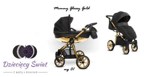 Mommy Glossy Black Gold BabyActive wózek dziecięcy 2w1 z błyszczącą gondolą