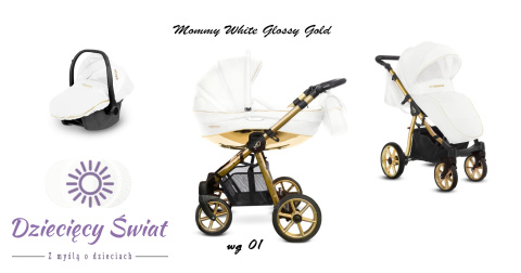 BabyActive Mommy Glossy 3w1 Gold White – Elegancki wózek głęboko-spacerowy z fotelikiem