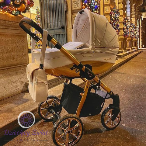 BabyActive Mommy Glossy 3w1 Gold White – Elegancki wózek głęboko-spacerowy z fotelikiem