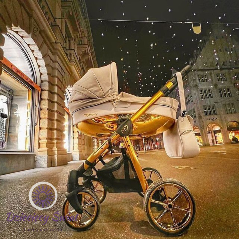 BabyActive Mommy Glossy 3w1 Gold White – Elegancki wózek głęboko-spacerowy z fotelikiem