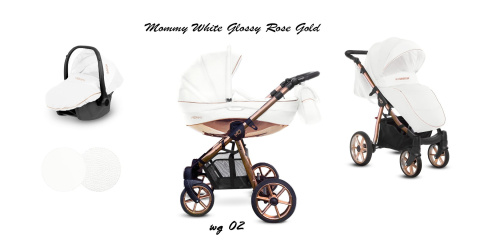 BabyActive Mommy Glossy 3w1 Rose Gold White – Elegancki wózek głęboko-spacerowy z fotelikiem