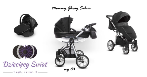 BabyActive Mommy Glossy 3w1 Silver Black – Elegancki wózek głęboko-spacerowy z fotelikiem