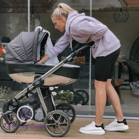 BabyActive Mommy Glossy 3w1 Silver Black – Elegancki wózek głęboko-spacerowy z fotelikiem