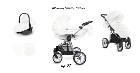 BabyActive Mommy Glossy 3w1 Silver White – Elegancki wózek głęboko-spacerowy z fotelikiem