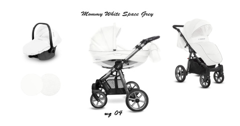 BabyActive Mommy Glossy 3w1 Space Grey White – Elegancki wózek głęboko-spacerowy z fotelikiem