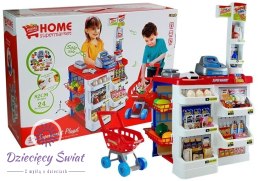 Zabawkowy Market z Wózkiem Kasa Fiskalna Skaner Artykuły Spożywcze Zakupy
