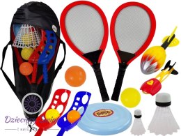 Zestaw Gier Sportowych Zręcznościowe Piłki Koszyk Badminton
