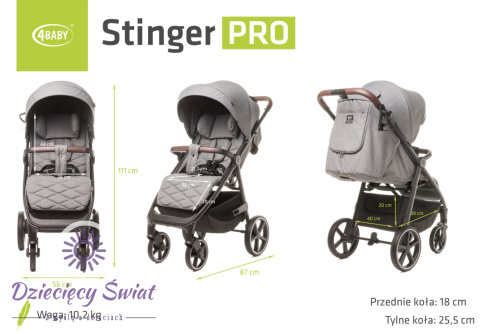 STINGER PRO MELANGE GREY 4BABY Wózek spacerowy do 22kg