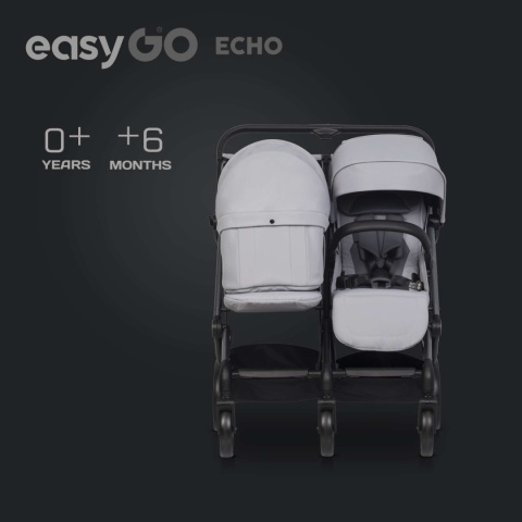 Wózek Bliźniaczy EasyGO ECHO Grey | Ultra Lekki, Zwrotny i Kompaktowy