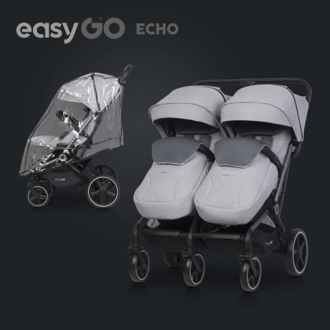 Wózek Bliźniaczy EasyGO ECHO Grey | Ultra Lekki, Zwrotny i Kompaktowy