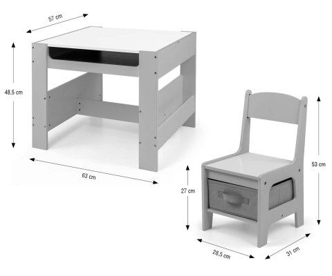 MILLY MALLY 5489 Zestaw mebli- Stolik i dwa krzesełka Sven Grey