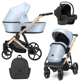 Kunert Arizo Eco Premium 14 Baby Blue 3w1 – wózek dziecięcy z fotelikiem i akcesoriami