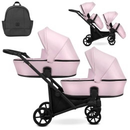 Brav Duo Slim 2w1 Baby Pink ECO 15 – Uniwersalny Wózek Bliźniaczy z 12 Konfiguracjami i Kompaktowym Składaniem
