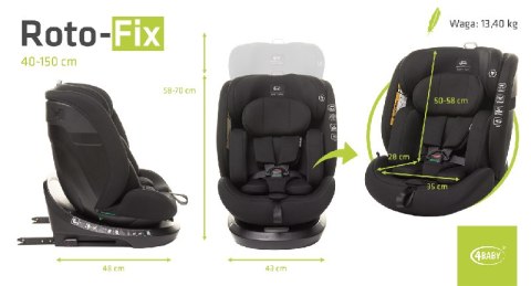 Fotelik samochodowy 4baby Roto-Fix Black i-Size 40-150 cm z obrotową platformą
