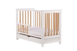 Łóżeczko drewniane Drewex tapczanik LEO DELUX 120x60 cm z szufladą i barierką Biały/Buk