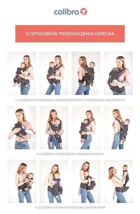 COLIBRO HONEY ONYX – Nosidełko ergonomiczne 12w1 z siodełkiem biodrowym