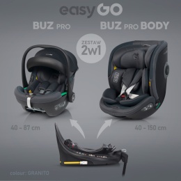 EASYGO BUZ PRO + BODY 2w1 Granito – Foteliki samochodowe z bazą ISOFIX R129 I-SIZE