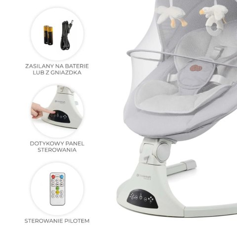 Kinderkraft TULSY GREY – Elektryczny bujaczek-leżaczek z pilotem i muzyką