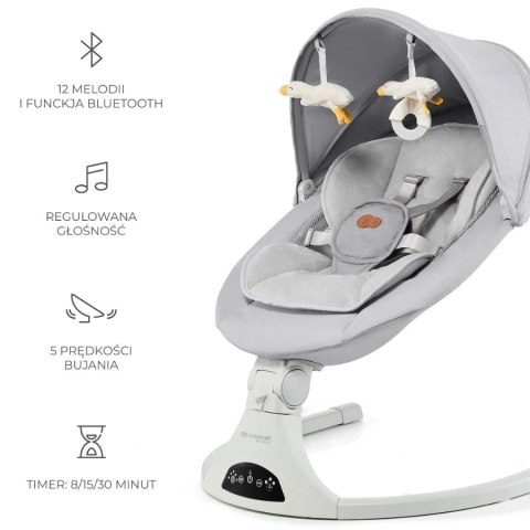 Kinderkraft TULSY GREY – Elektryczny bujaczek-leżaczek z pilotem i muzyką