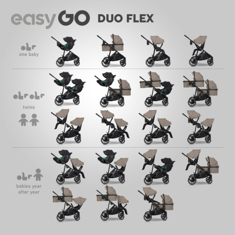 EASYGO DUO FLEX Beige – innowacyjny wózek dla jednego lub dwójki dzieci
