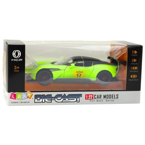 Samochód Sportowy Z Napędem Pull-Back Światła Dźwięki Zielony 1:22