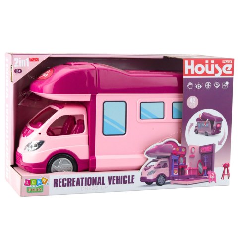 Rozkładany Kamper Dla Lalek Garderoba Akcesoria Różowy 42 el.