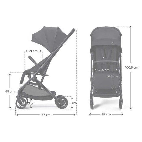Kinderkraft INDY 3 COAL BLACK – lekki wózek spacerowy do 15 kg, składanie jedną ręką, kompaktowy