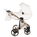Junama Candy Premium 02 White – wózek dziecięcy 2w1 (gondola + spacerówka), ekoskóra, koła żelowe, Max-Click