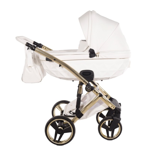Junama Candy Premium 02 White – wózek dziecięcy 2w1 (gondola + spacerówka), ekoskóra, koła żelowe, Max-Click