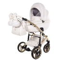 Junama Candy Premium 02 White – wózek dziecięcy 2w1 (gondola + spacerówka), ekoskóra, koła żelowe, Max-Click