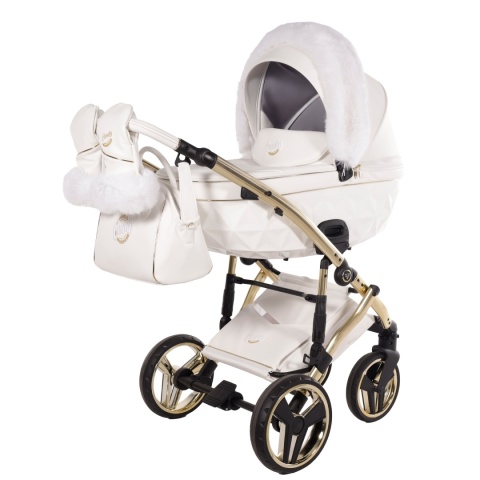 Junama Candy Premium 02 White – wózek dziecięcy 2w1 (gondola + spacerówka), ekoskóra, koła żelowe, Max-Click
