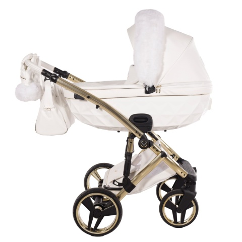 Junama Candy Premium 02 White – wózek dziecięcy 2w1 (gondola + spacerówka), ekoskóra, koła żelowe, Max-Click