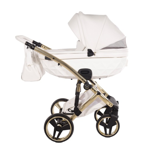 Junama Candy Premium 02 White – wózek dziecięcy 2w1 (gondola + spacerówka), ekoskóra, koła żelowe, Max-Click
