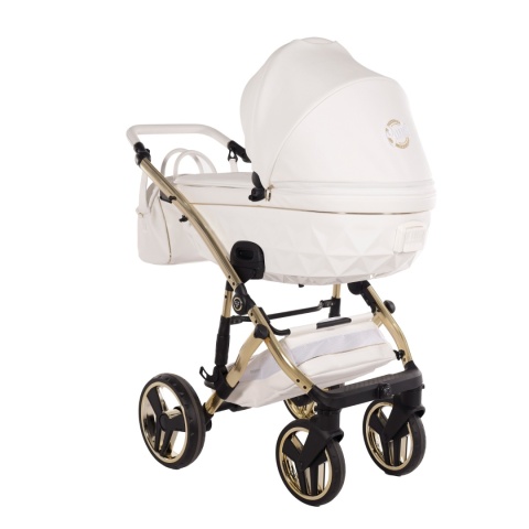 Junama Candy Premium 02 White – wózek dziecięcy 2w1 (gondola + spacerówka), ekoskóra, koła żelowe, Max-Click