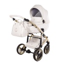 Junama Candy Premium 02 White – wózek dziecięcy 2w1 (gondola + spacerówka), ekoskóra, koła żelowe, Max-Click