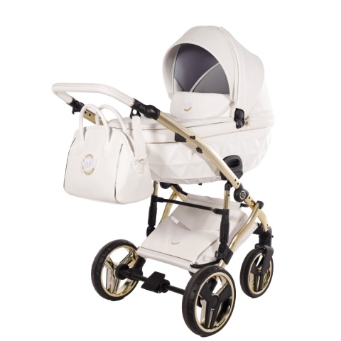 Junama Candy Premium 02 White – wózek dziecięcy 2w1 (gondola + spacerówka), ekoskóra, koła żelowe, Max-Click