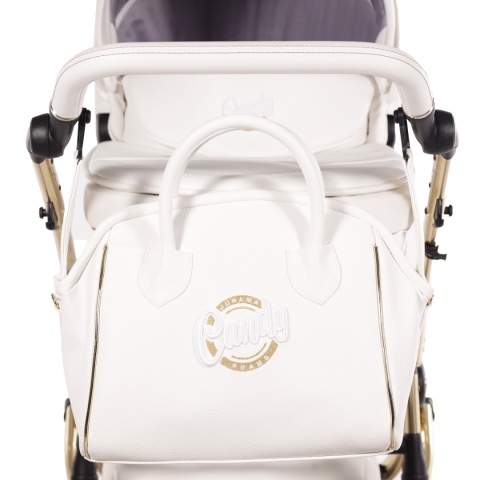 Junama Candy Premium 02 White – wózek dziecięcy 2w1 (gondola + spacerówka), ekoskóra, koła żelowe, Max-Click