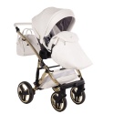 Junama Candy Premium 02 White – wózek dziecięcy 2w1 (gondola + spacerówka), ekoskóra, koła żelowe, Max-Click