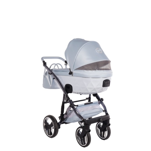 Junama Candy Premium 03 Blue – wózek dziecięcy 2w1 (gondola + spacerówka), ekoskóra, koła żelowe, Max-Click