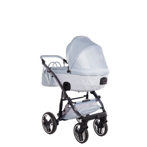 Junama Candy Premium 03 Blue – wózek dziecięcy 2w1 (gondola + spacerówka), ekoskóra, koła żelowe, Max-Click