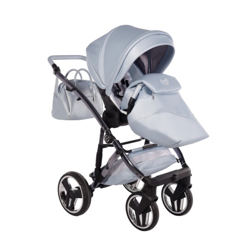 Junama Candy Premium 03 Blue – wózek dziecięcy 2w1 (gondola + spacerówka), ekoskóra, koła żelowe, Max-Click