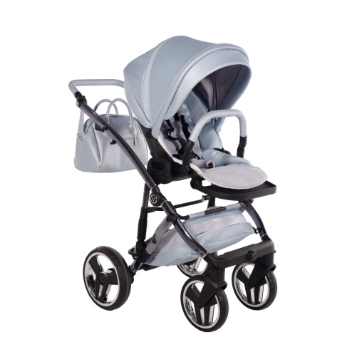 Junama Candy Premium 03 Blue – wózek dziecięcy 2w1 (gondola + spacerówka), ekoskóra, koła żelowe, Max-Click